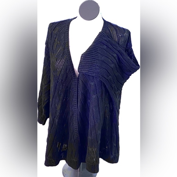 Ralph LAUREN SWING SWEATER Navy Italian Linen Cable Swing Hem L-XL Excellent - Picture 1 of 10